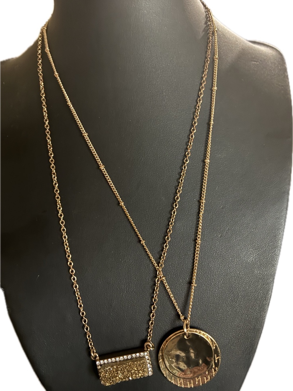 Gold Layered Coin and Pavé Bar Necklace - Gold